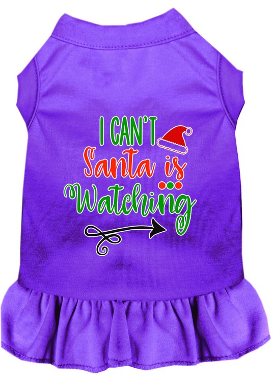 I Can't, Santa is Watching Screen Print Dog Dress Purple 4X